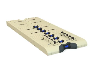 Compact hoverboard deck designed for skateboarding and balance sports, featuring foot straps for added safety.