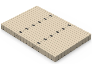 Durable wooden outdoor flooring for sports centers and recreational areas.
